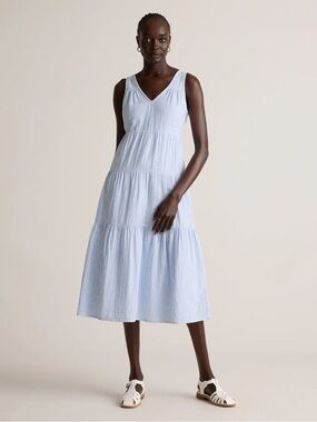 Quince 100% Organic Cotton Gauze Tiered Maxi Dress in Bayside Stripe XL